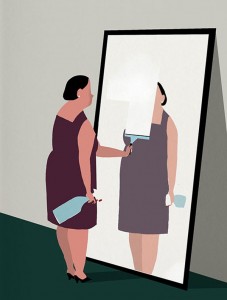 Editorial-illustration-by-Riki-Blanco-for-an-article-about-self-esteem-Peso-Perfecto-Magazine-2012-600x794